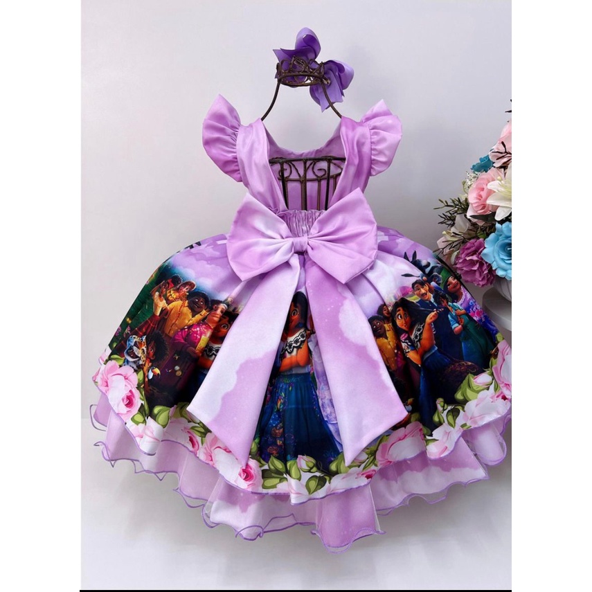 Vestido Mirabel Encanto Fantasia Infantil Tema Madrigal Festa Luxo