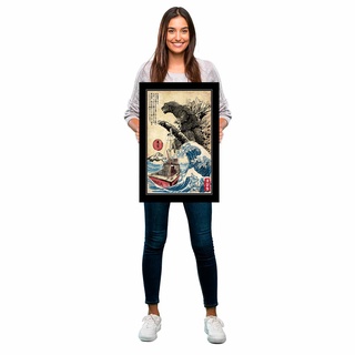 Quadro Decorativo Emoldurado Godzilla Antigo Arte Japonesa Retro Para