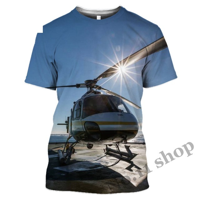 2021Helicopter T-shirt Harajuku 3D print Man Woman Clothes Hip Hop T Shirt Aircraft Short Sleeve Plane Set Shirt Streetwear Pullover