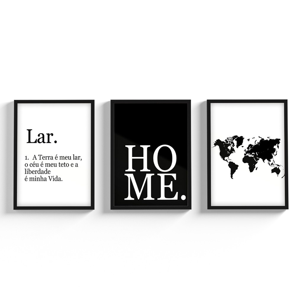 Kit Quadros Decorativos Mosaico 3 Peças Trio Frase Significado Lar Home