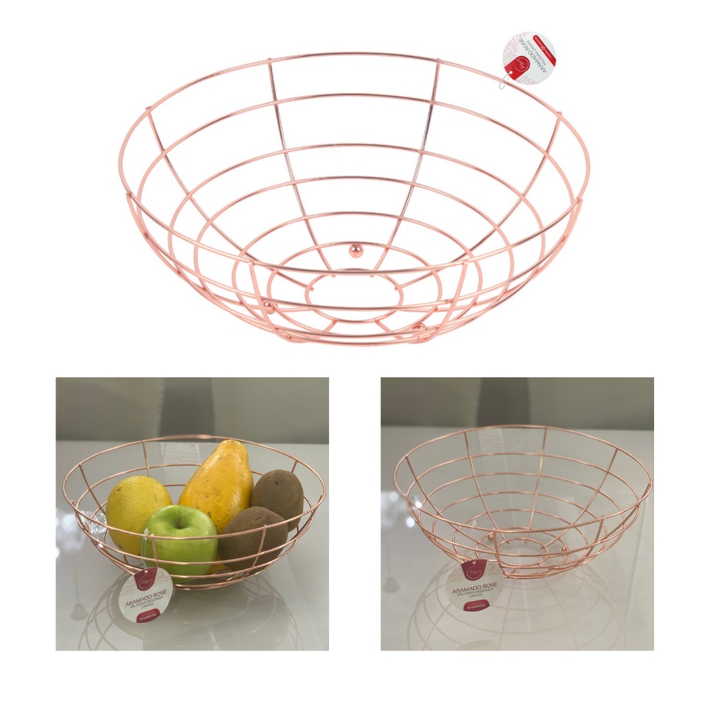 Fruteira De Mesa Bancada Aramada Redonda Rose Decorativa Shopee Brasil