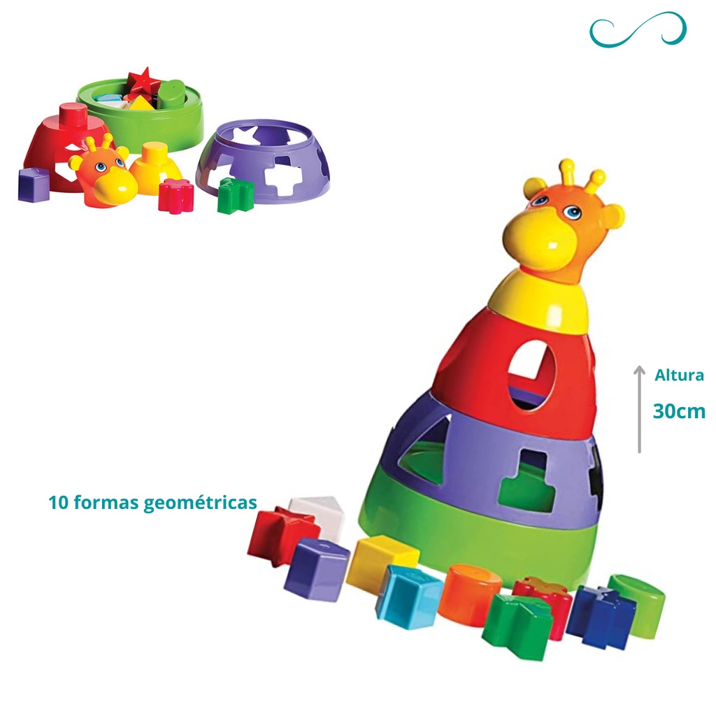 Brinquedo de encaixe Infantil girafa educativa e pedagógica com 10 blocos de encaixar - Balança igual João Bobo