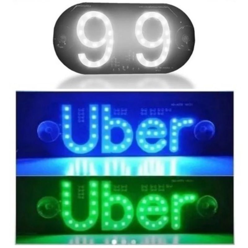 Placa Painel Luminoso V Led Uber Pop Ventosas Cabo Usb