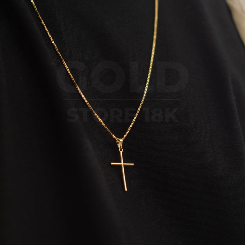 Correntinha masculina com pingente Cruz crucifixo cordão banhado a ouro 18k