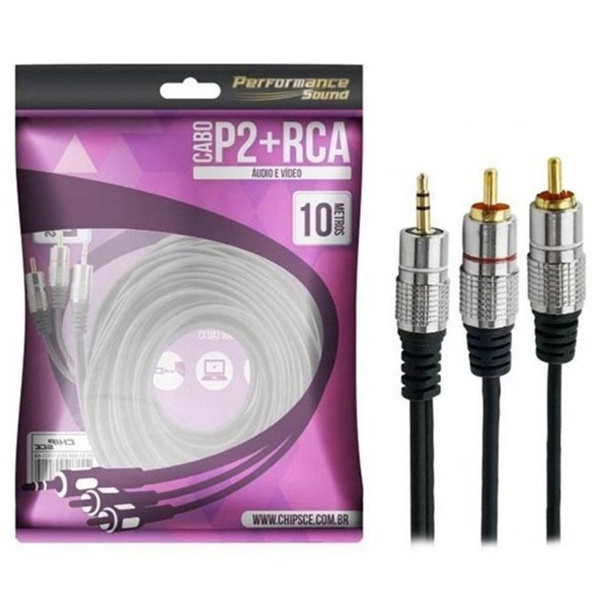 CABO P2 RCA FITZ P2 ESTEREO X 2 RCA MACHO PLUG METAL 10 METROS