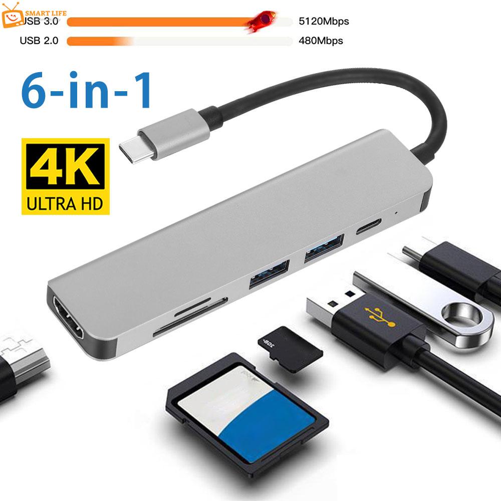 Hub De Carregamento Rápido De 6 Em 1 Tipo C Para HDMI USB 3 0 Adaptador