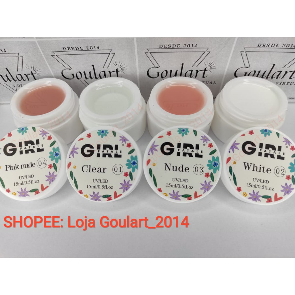 Gel Unha Girl Fatale GF 15ml White 2 Pink Nude 4 Clear 1 Nude 3