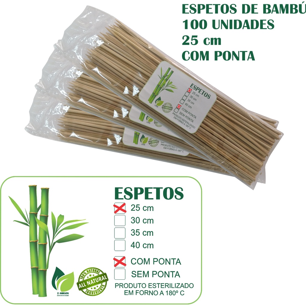 100 Palitos De Churrasco Espeto De Bambu 25cm De Comprimento