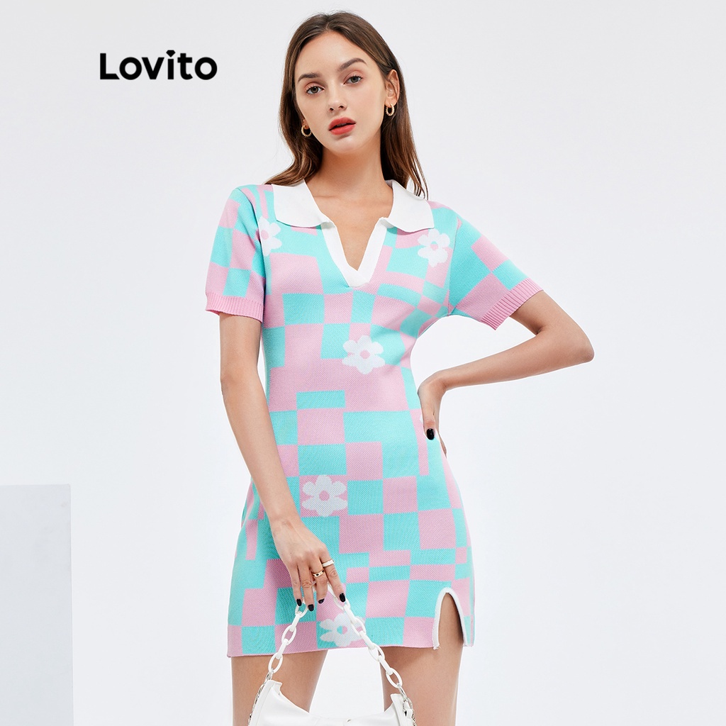 Lovito Vestido Casual Estampa de Gingham e Flores L25AD157 Várias