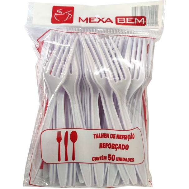 Kit 100 Unidades de Garfo Descartável Reforçado Mexabem Branco 2