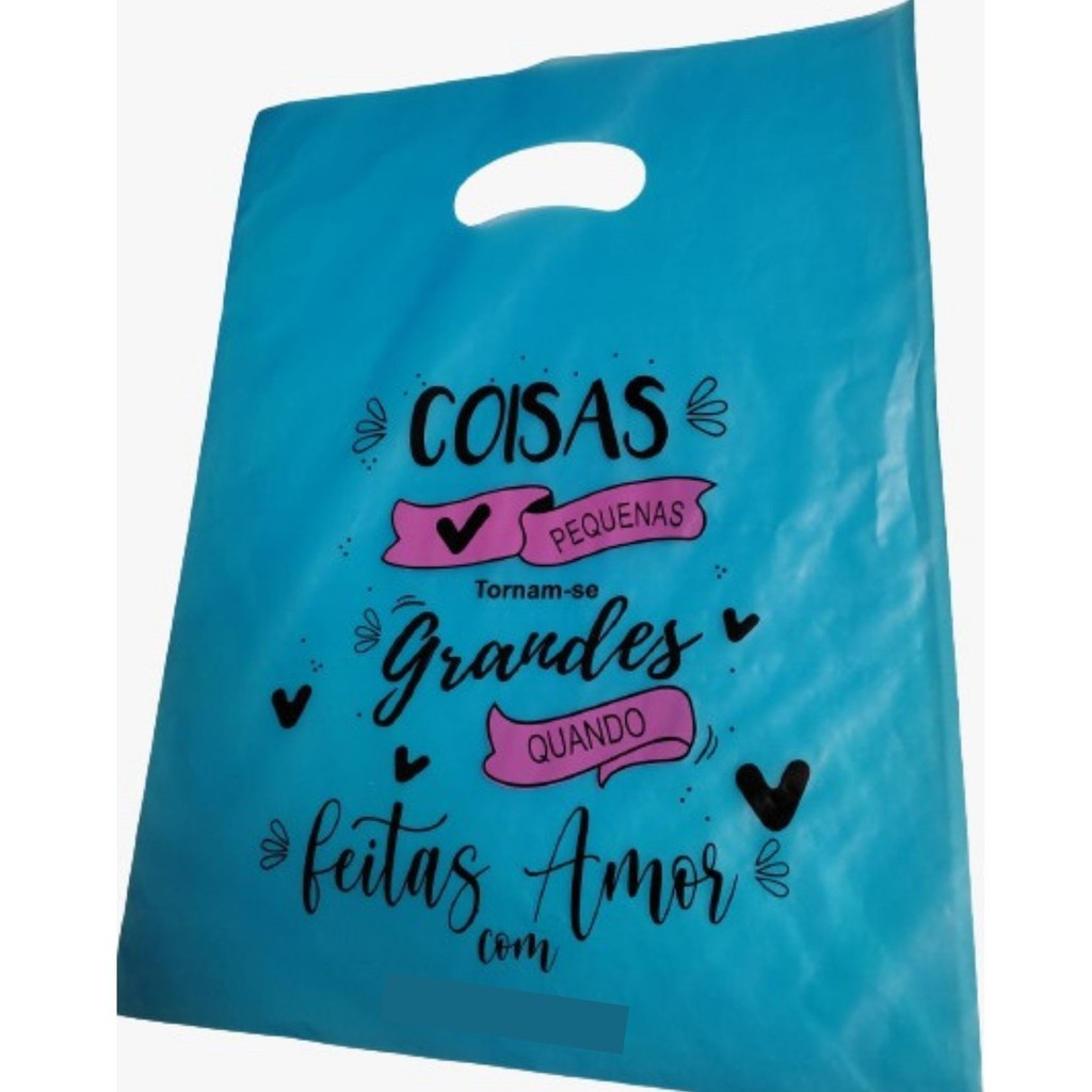 Sacolas Plasticas Azul X Frases Fixas Em Cores Ld