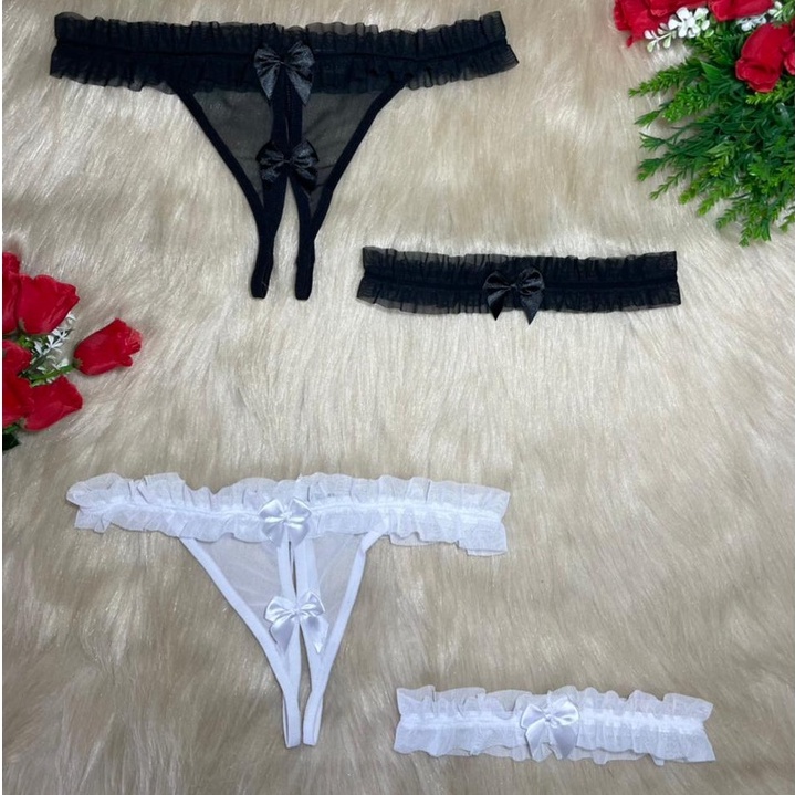 Calcinha Fio Apressadinha Transparente Aberta Perneira Lingerie