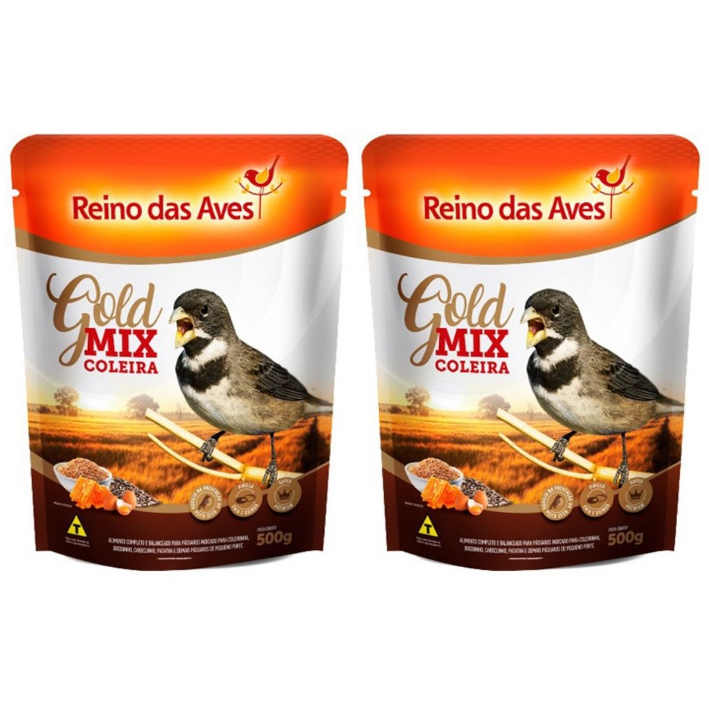 Kit 2 Ração Coleira Gold Mix 500g Reino das Aves Shopee Brasil