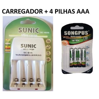 Kit Carregador De Pilhas Ou Pilhas Recarreg Vel Baterias Aa