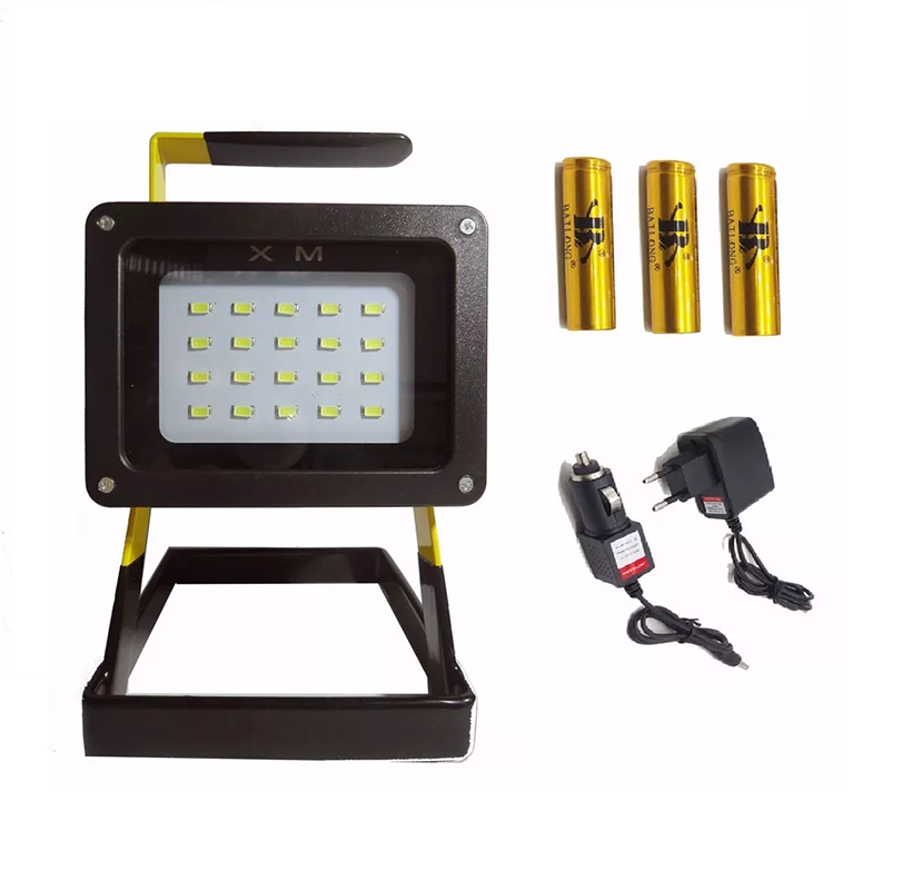 Refletor LED Portátil Holofote Recarregável 100w 3 Bateria luminária