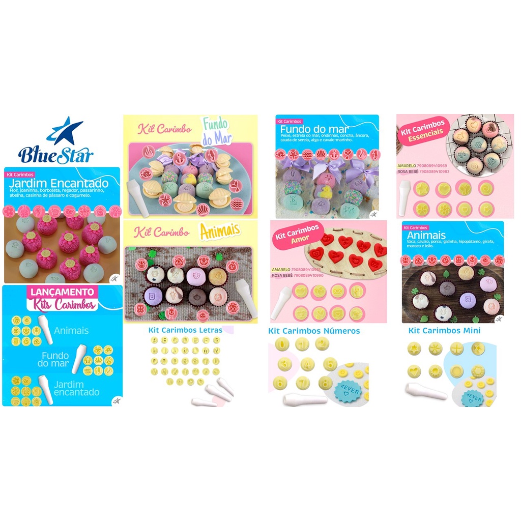 Kit Carimbos Marcador Blue Star Para Docinho Massa Chocolate Doce Letra