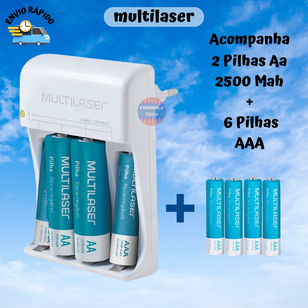 Carregador De Pilhas Bivolt Multilaser Cb045 2 Pilhas AA 6 Pilhas