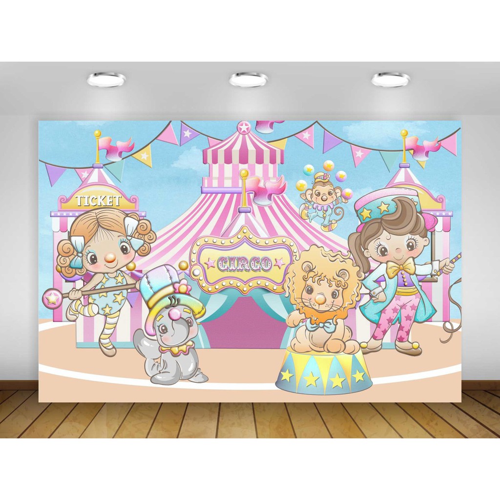 Painel De Festa Circo Rosa Aquarela Shopee Brasil