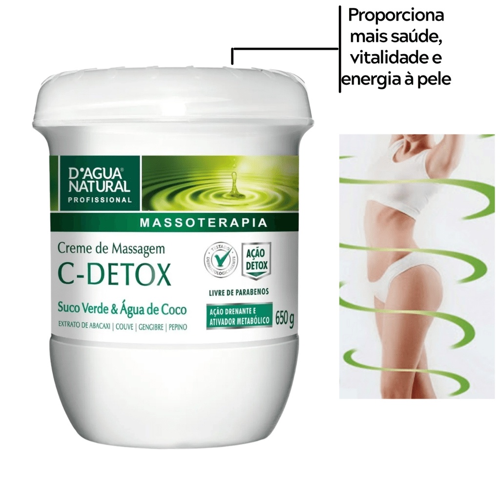 Creme de Massagem Corporal Detox Massoterapia 650g Dagua Natural Ação