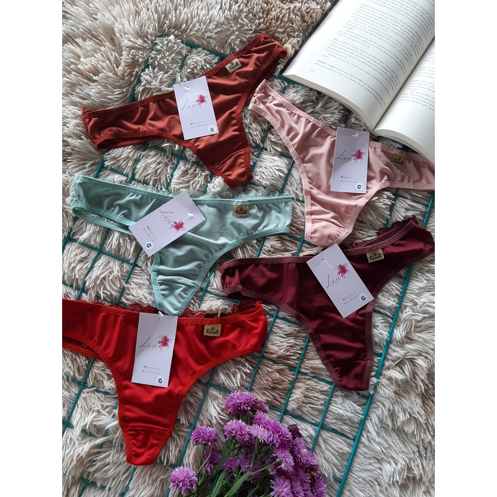 Kit Calcinha Feminina Fio Lingerie Sexy Renda Microfibra Shopee