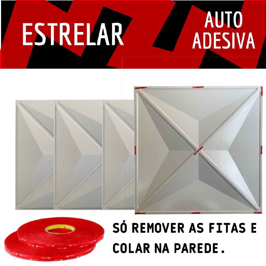 Placa Unidade Modelo Estrelar Revestimento 3d Pvc 50x50cm Auto Adesivo