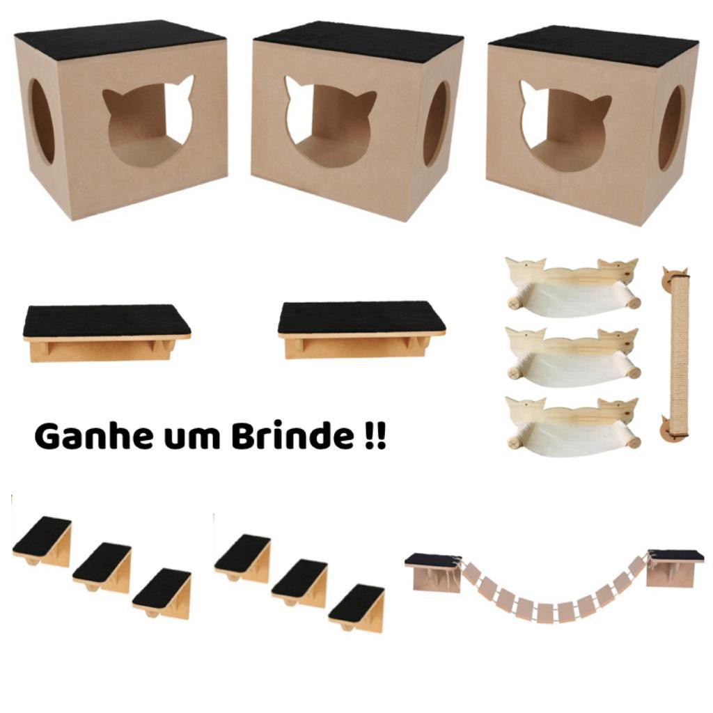 Kit Nicho Playground Para Gatos Em Mdf Carpete Completo Pe As