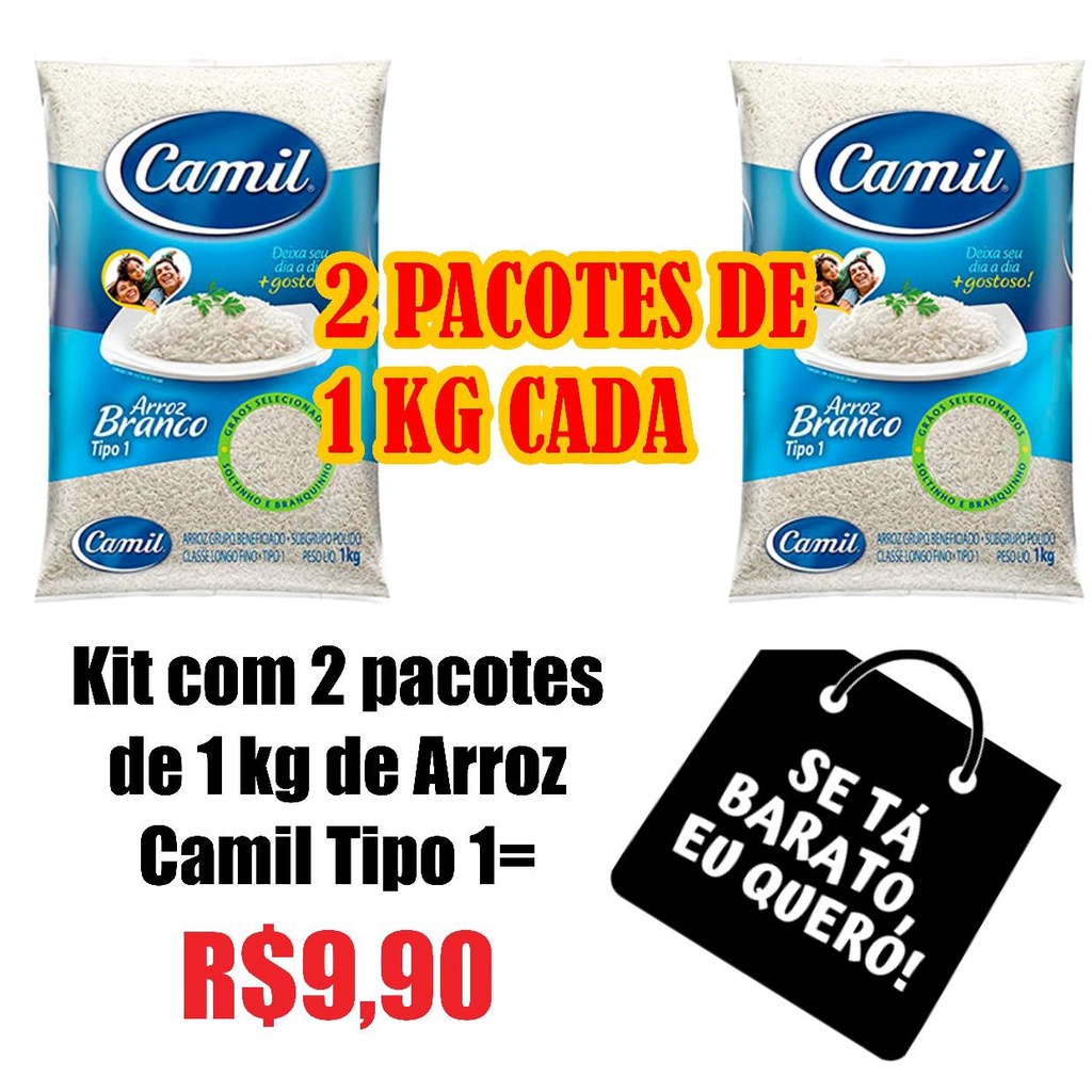 Kit 2 Pacotes De Arroz Polido Longo Fino Tipo 1 Camil Cada Pacote