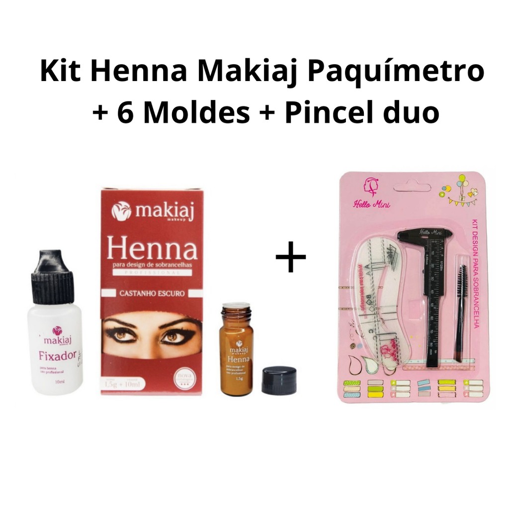 Kit Henna De Sobrancelha Makiaj Paqu Metro Moldes Mini Pincel