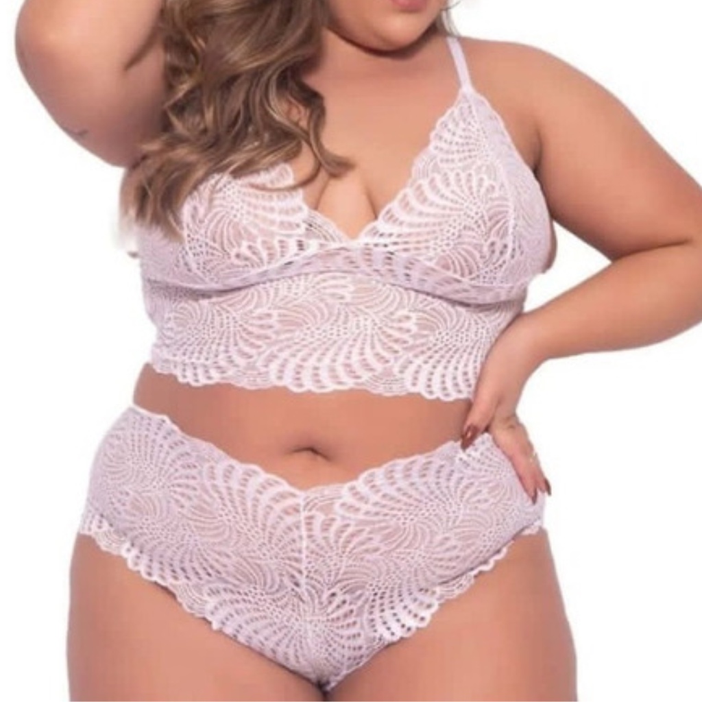 Conjunto Plus Size Rendado Espera Marido Lingerie Plus Size Lingerie