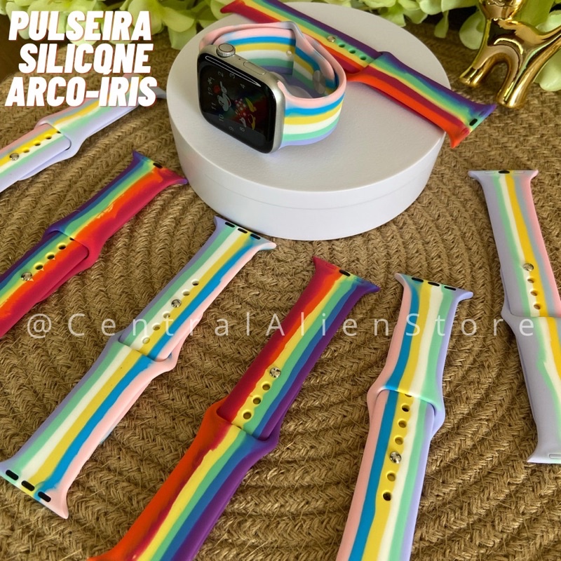 Pulseira Arco Iris Silicone Para Apple Watch Iwo X Max Hw E Entre