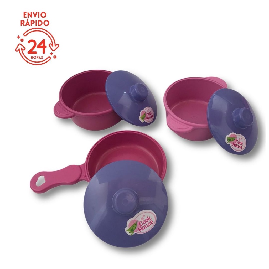 Kit 3 Panelinhas Tampas Rosa Brinquedo Infantil De Cozinha