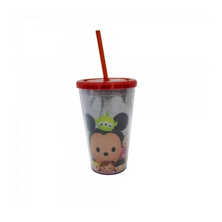 Copo Canudo Vermelho Mickey E Minnie Tsum Tsum 450ml Disney