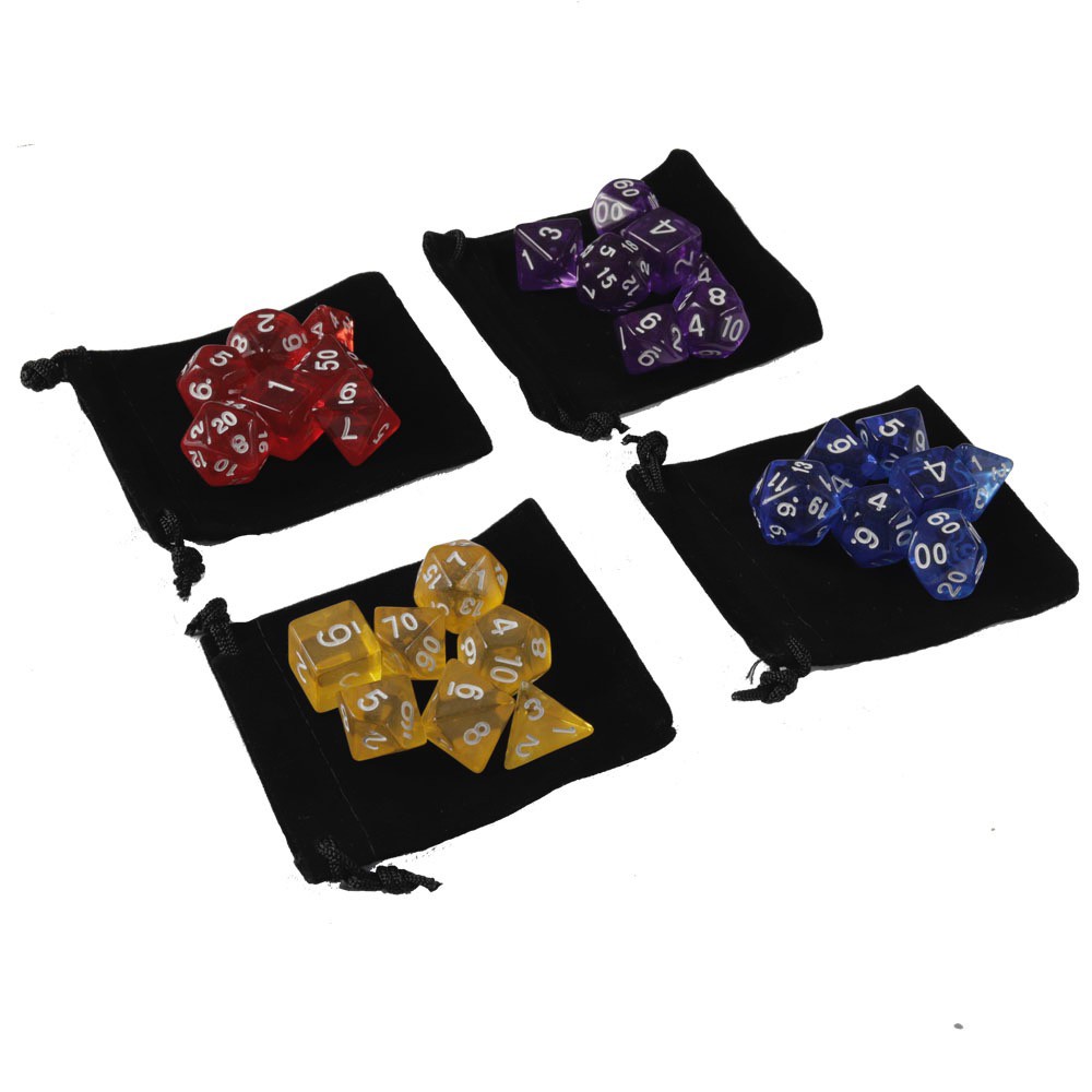 Kit Conjunto 7 Dados RPG Translúcidos Várias Cores D D D4 D6 D8 D10 D10