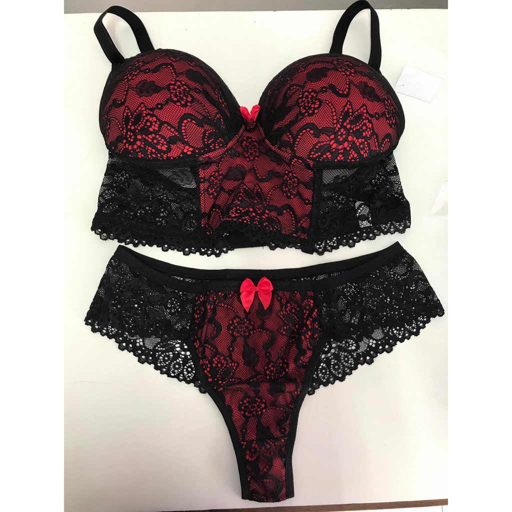 Conjunto Cropped Renda Calcinha E Suti Sexy Noite Romance Modinha Plus