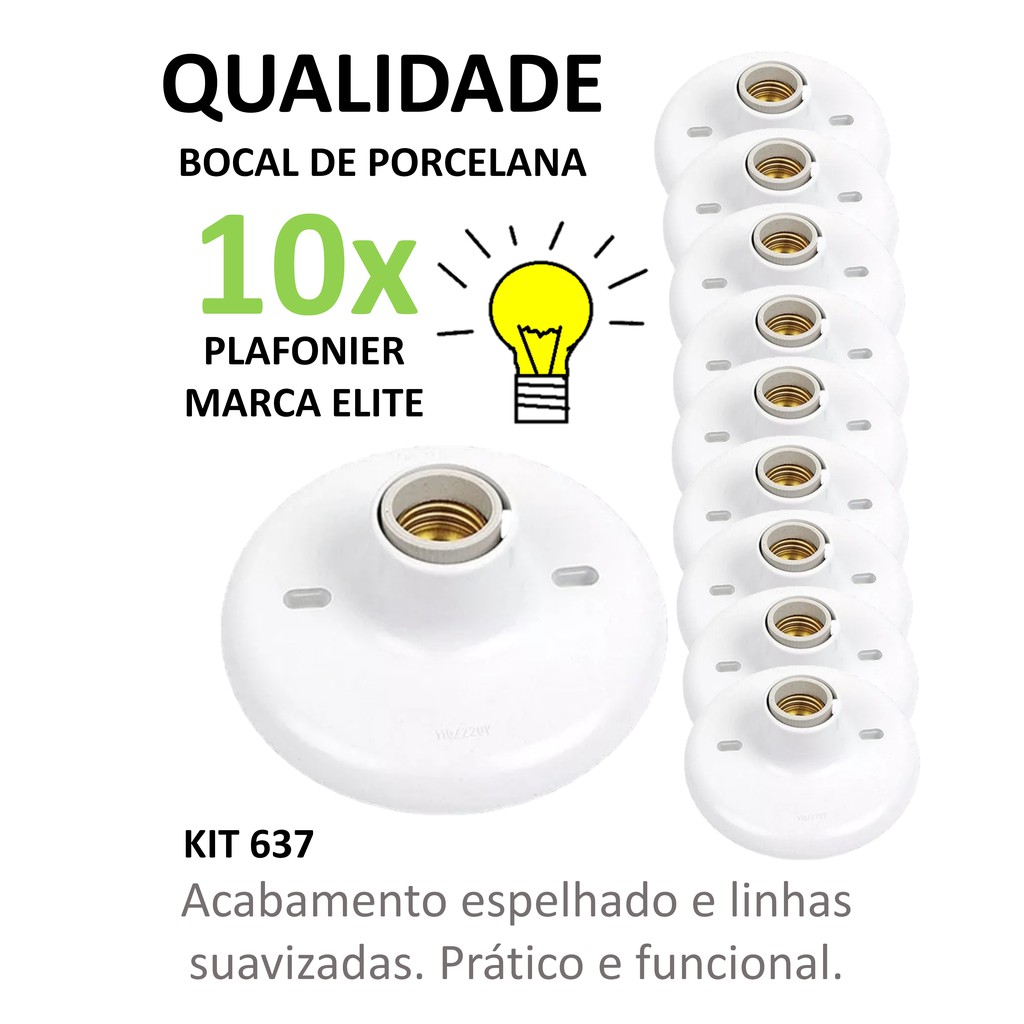 Plafonier Plafon Soquete Porcelana 100w Kit 10 peças Shopee Brasil