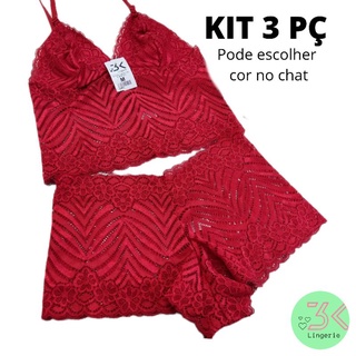 Kit 3 Conjuntos Lingerie De Renda Sem Bojo Espera Marido Cropped