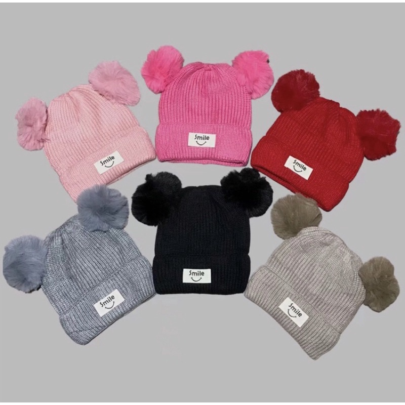 Gorro Touca De Infantil Menino E Menina Dois Pompom Smile Forrada