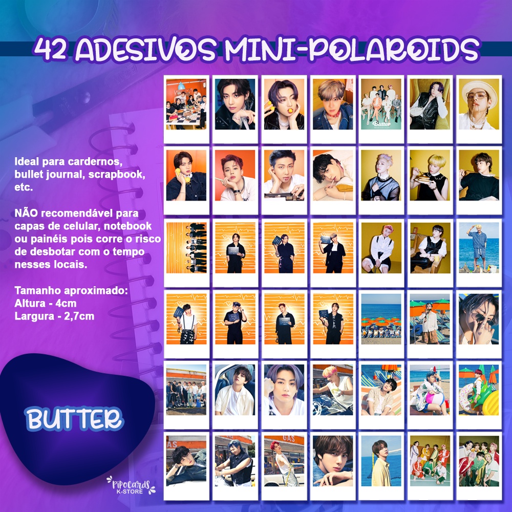 Kit 42 Adesivos Mini Polaroids Bts K Pop Para Scrapbook Bullet Journal