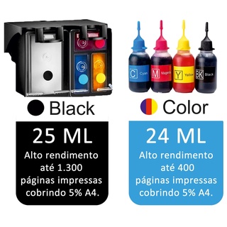 Cartucho Recarregável HP XXL Preto 664 25 Ml Colorido 664 XXL 24 Ml