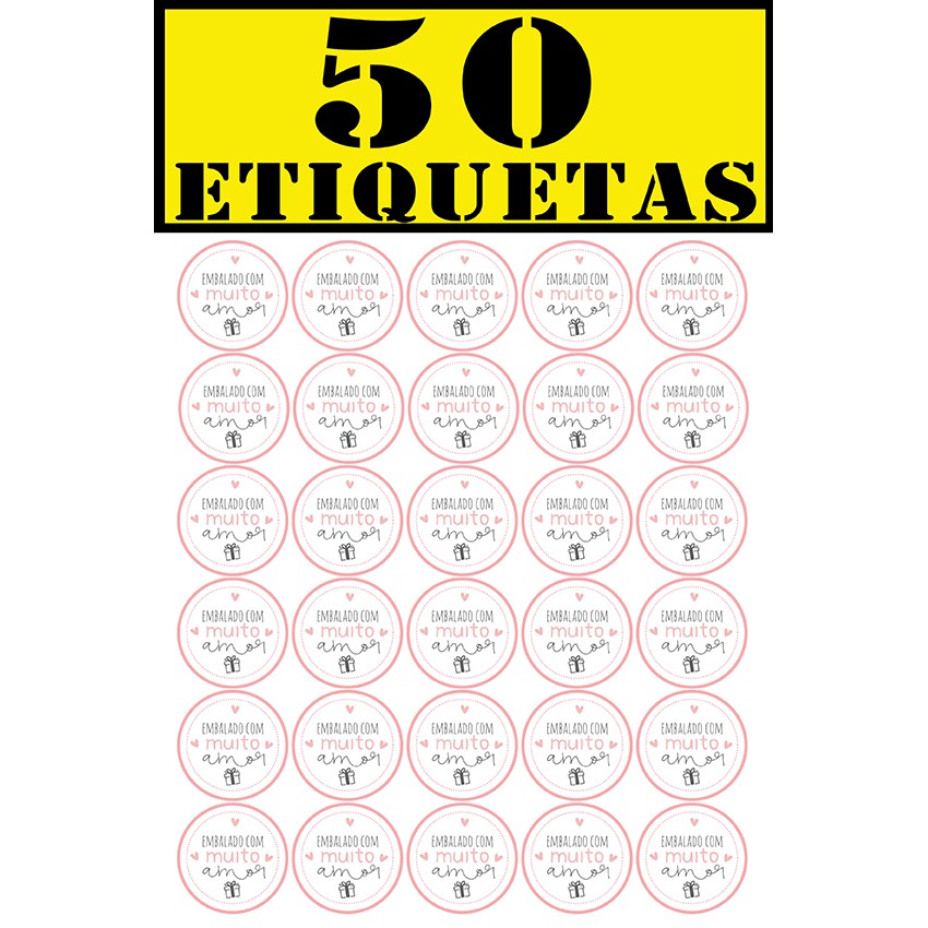 50 Etiquetas Adesivas Personalizado EMBALADO MUITO AMOR Shopee