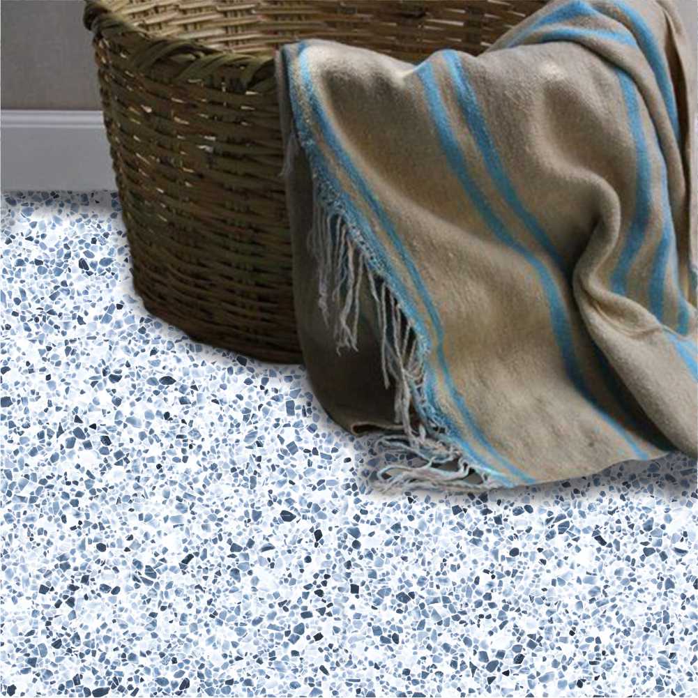 Adesivo Piso Granilito Terrazzo Azul E Branco Antiderrapante Shopee