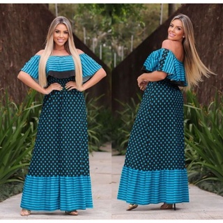 Vestido Longo Babado Ombro A Ombro Lastex Na Cintura Shopee Brasil