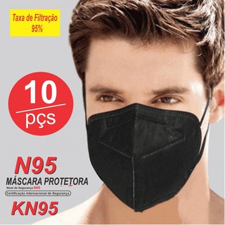 Kit 10 Mascara Máscaras Proteção Respiratória Preta 5 Camadas Pff2 Kn95