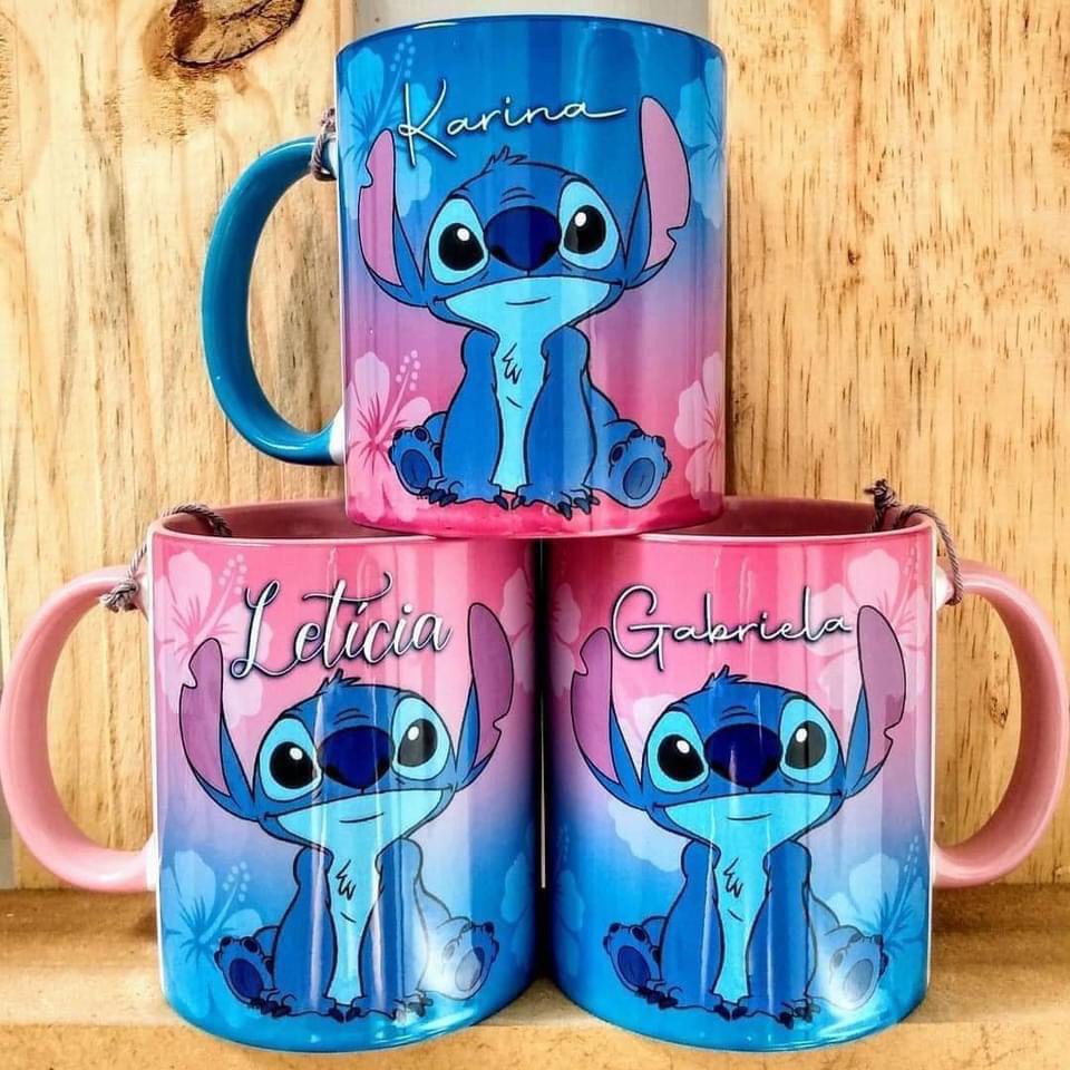 Caneca Personalizada Stitch Ohana Alto Brilho Nome Ceramica