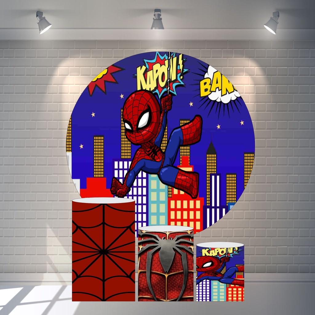 Painel Redondo Capas De Cilindro Em Lona Festa Homem Aranha Baby