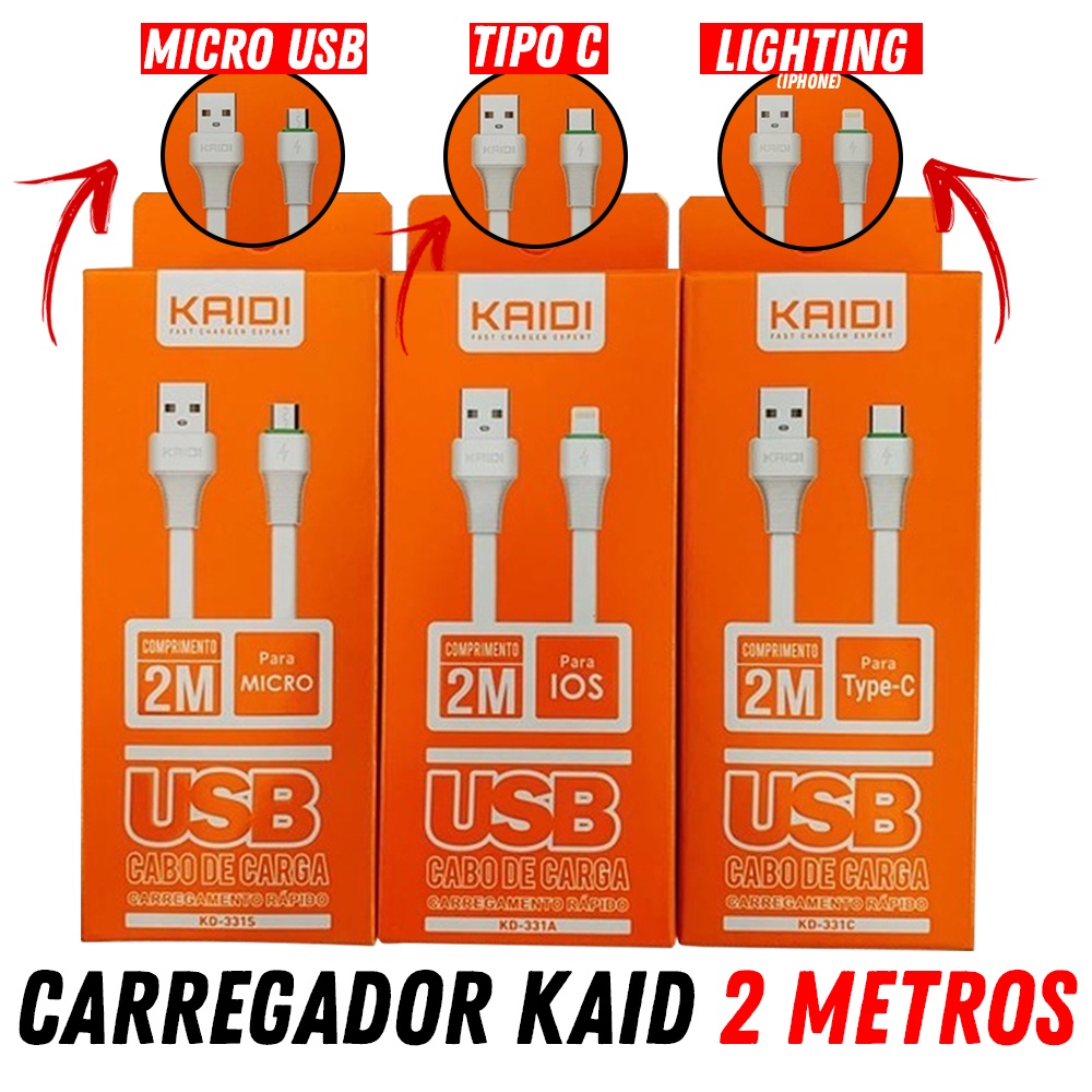 Cabo Carregador Turbo 2m Tipo c V8 IPhone Android Ios Carrega Rapído e