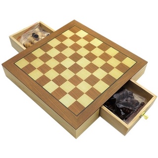 Jogo De Xadrez E Dama Tabuleiro Oficial Madeira Gaveta 29 Cm Shopee