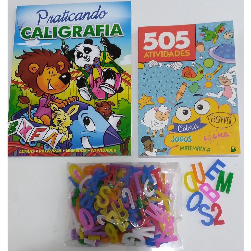 Kit 02 Livros 505 Atividades Cartilha Praticando Caligrafia Letras