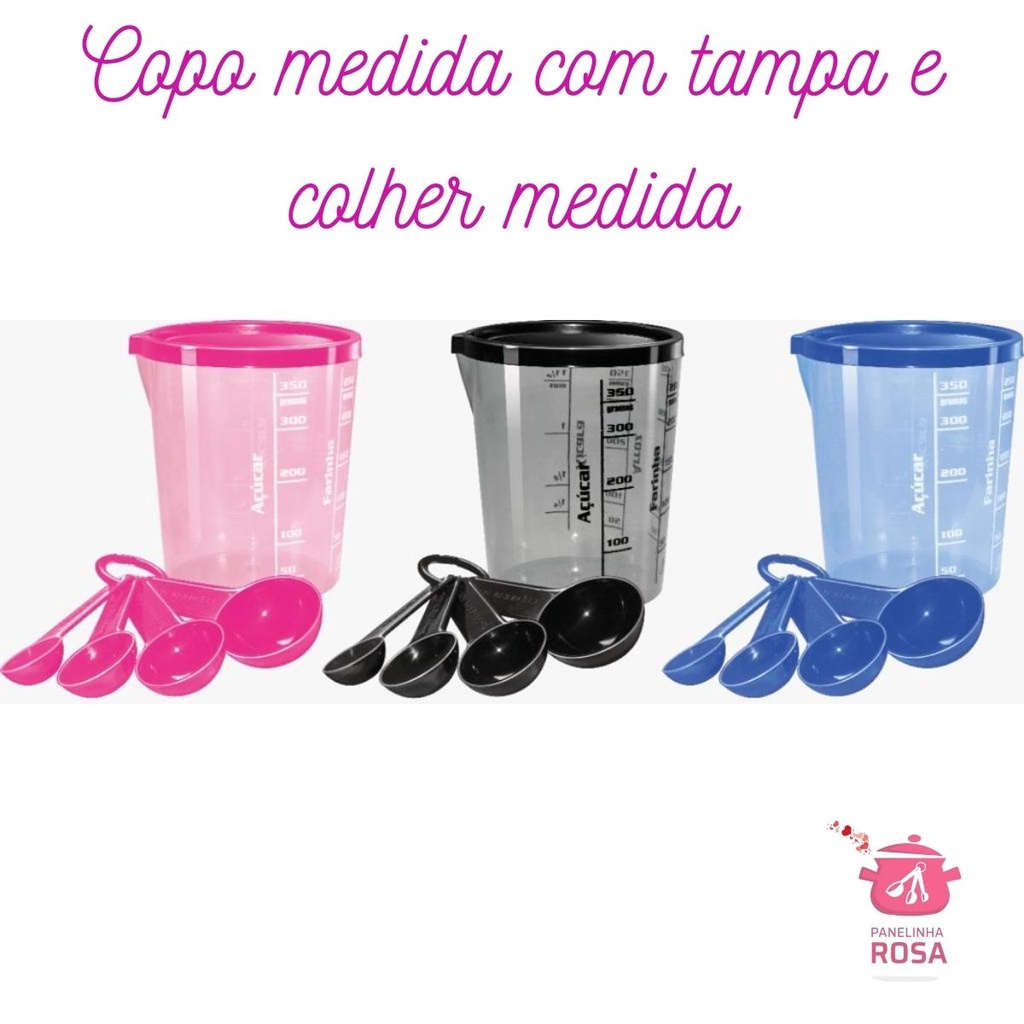 Copo Medida Graduado Ou Sem Colheres Medidas Nas Cores Rosa Azul E