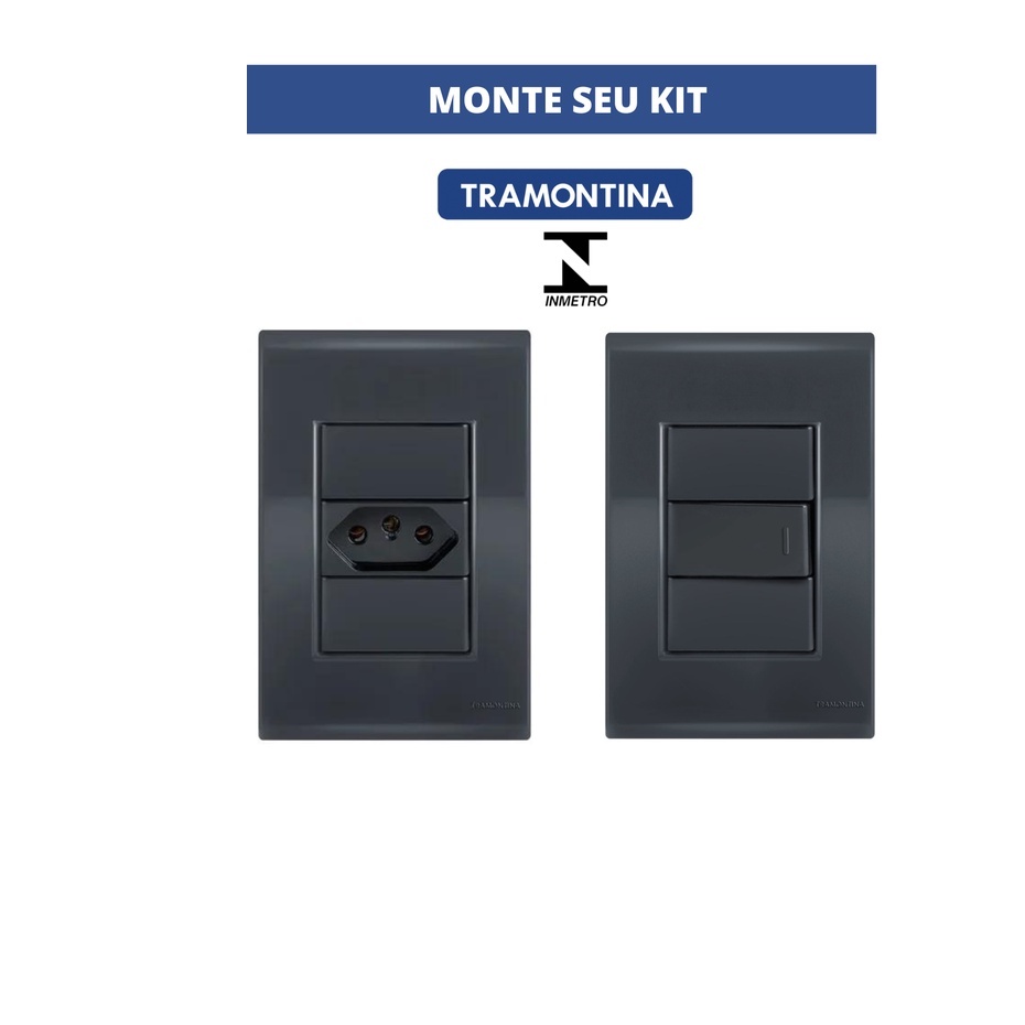 Conjunto Tomadas Interruptores Placas E Modulos 4x2 Grafite